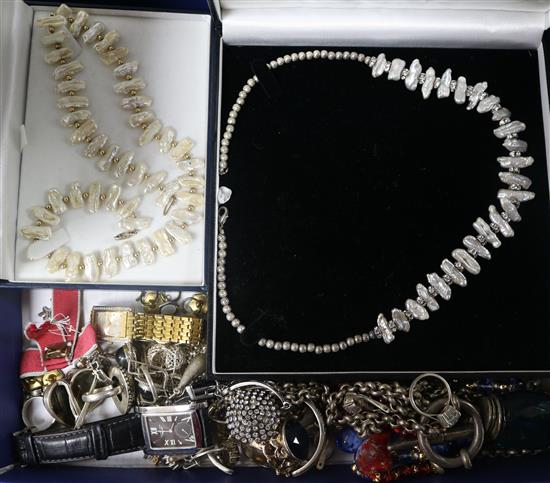 Mixed costume jewellery including silver and two wrist watches including a Longines.